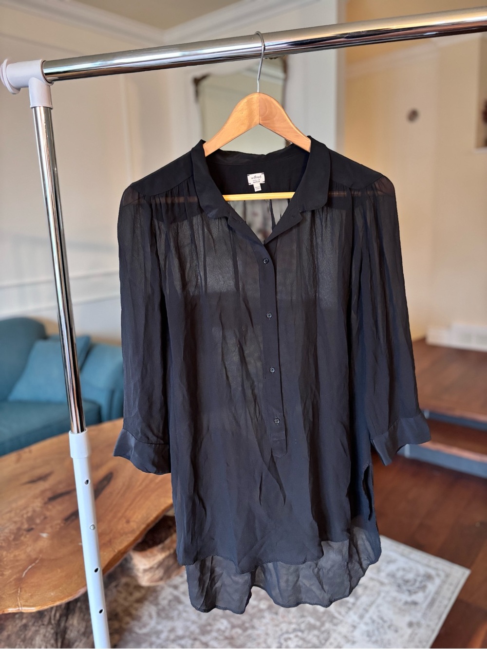 Wilfred 100% Silk - Semi-Sheer Black Button-Down Blouse